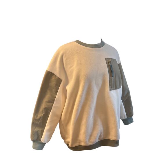 Madewell Tops - XS Madewell NC672 MWL Betterfleece Colorblock Crewneck Sweatshirt Antique Cream